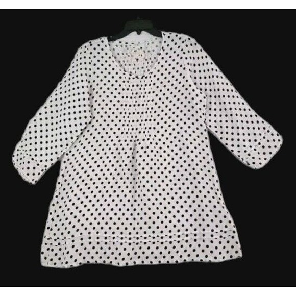 Namsar ~Woman Sz M~White Polka Dots 100% Linen Oversized Lagenlook Tunic Blouse - Picture 1 of 9